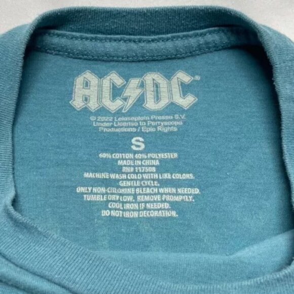 AC/DC Who Made Who Print Shirt Adult Small Aqua Multicolor 80’s Retro Logo Tee - Picture 11 of 13